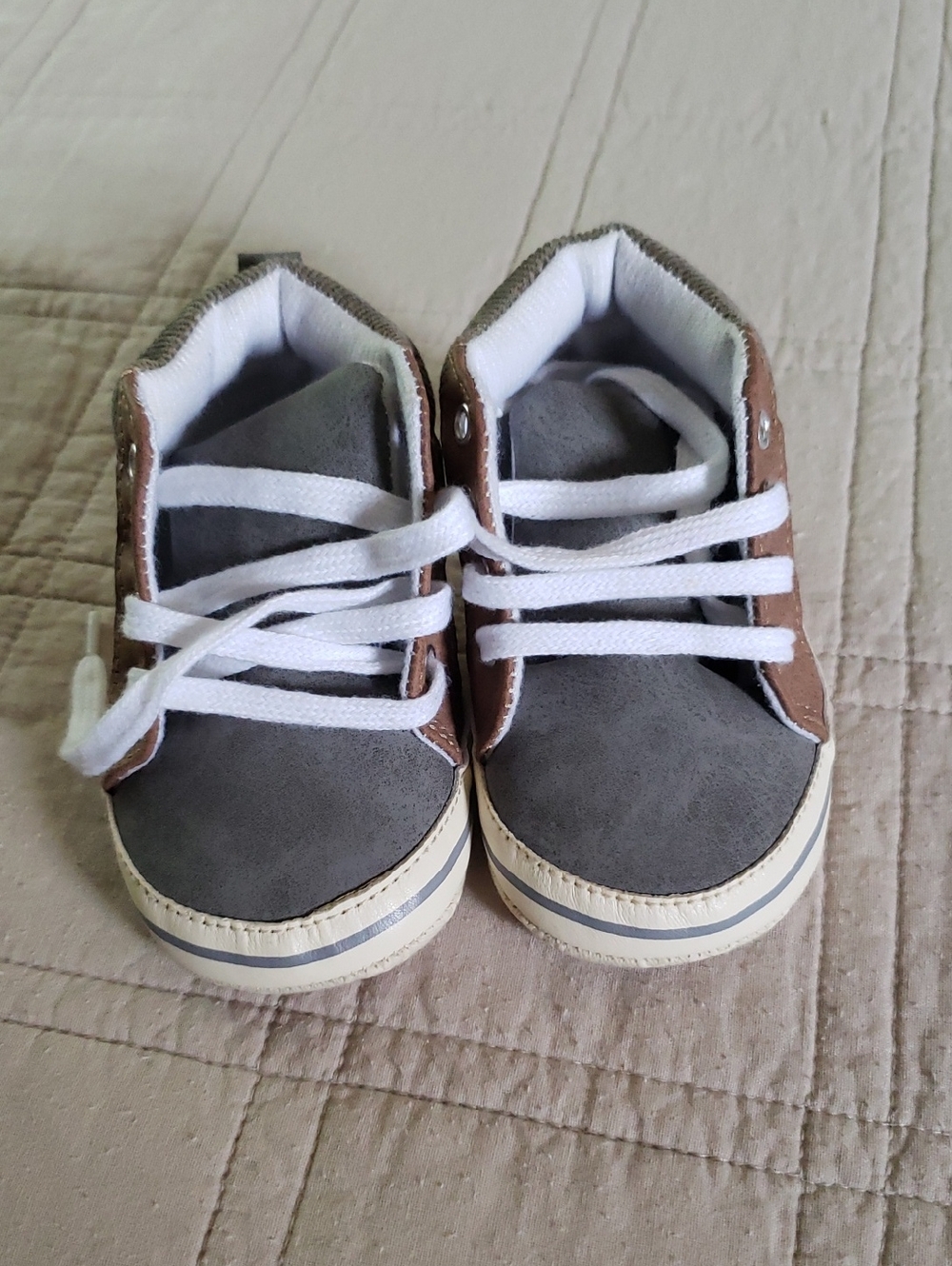 Little Me Gray and Brown Baby Walker Sneakers